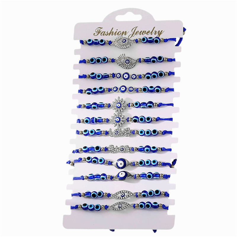 Amazon 12-Piece Set of Devil's Eye Handmade Woven Pull-Out Bracelets Couple's Wristbands Wholesale Evil Eye String Bracelets
