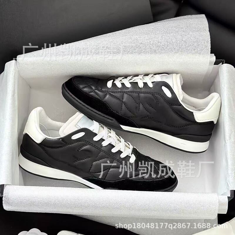 Genuine Leather Xiaoxiang Lingge Training Shoes Women's 24a New silver Lace-up White Shoes Round-toe All-match Casual sneaker