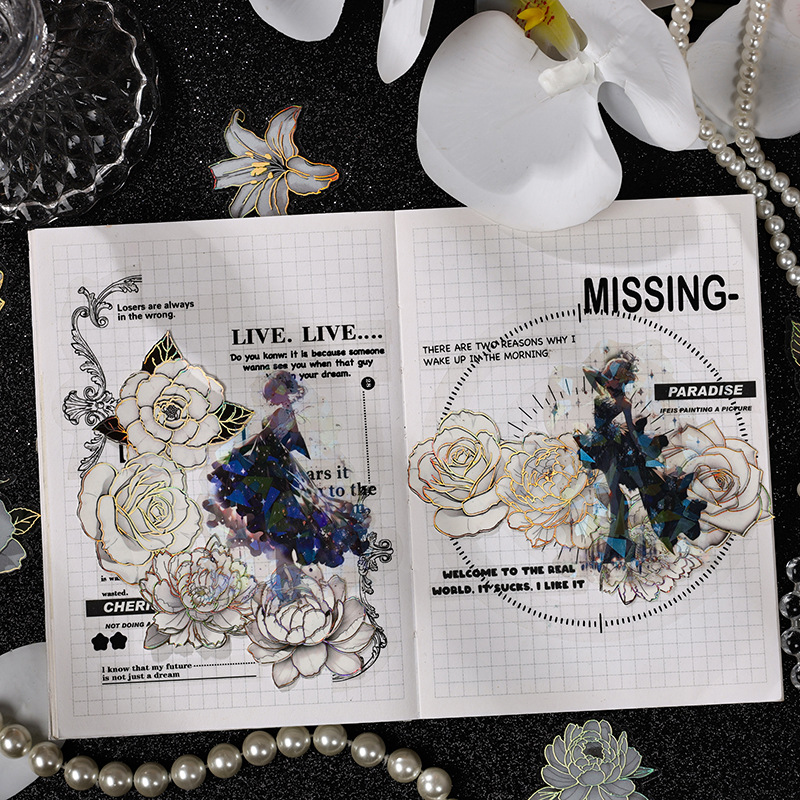 Flower Fragrant Manyuan Paquete de pegatinas de flores de bronceado tridimensional Pete impermeable Cuenta de mano transfronteriza Collage de bricolaje Material de decoración Pegatinas