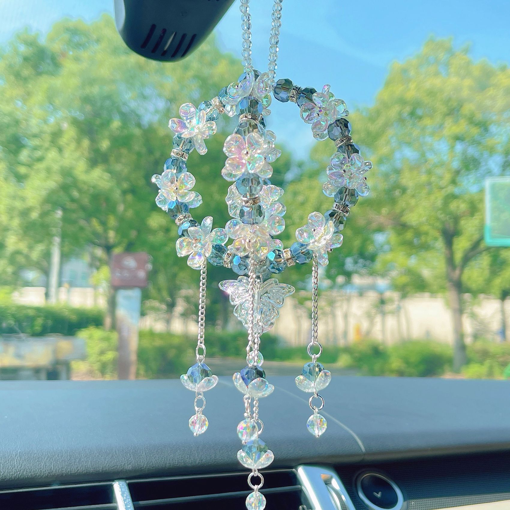 Cute Little Fish 3D Rotating Ball Car Pendant Lily of the Valley Car Decoration Hanging Ornament for Girls' Car Use