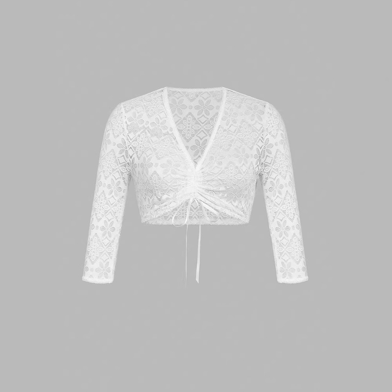 Independent Brand 2026 Summer New Collection Women's Lace Bavarian Traditional Costume Shirt Drawstring Crop Top Independent Brand 2026 Summer New Collection Women's Lace Bavarian Traditional Costume Shirt Drawstring Crop Top