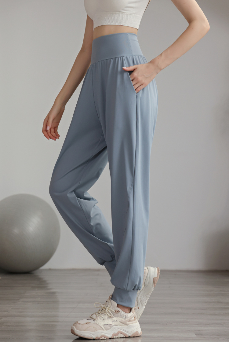 Calças esportivas soltas de náilon de cintura ultra alta para mulheres com laço fechado e leggings para calças de ioga emagrecedoras,_voghion.com