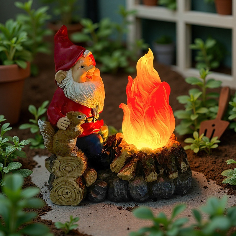  Outdoor Garden Cartoon Dwarf Elf Dwarf Fire Solar Resin Ornaments Courtyard Lawn Decoration