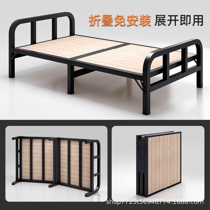 シングルベッド 折りたたみベッド ダブルベッド 家庭用昼休み折りたたみベッド シンプルなスプライシングベッド アイアンスチールウッドベッド 大人用 1.2m|undefined