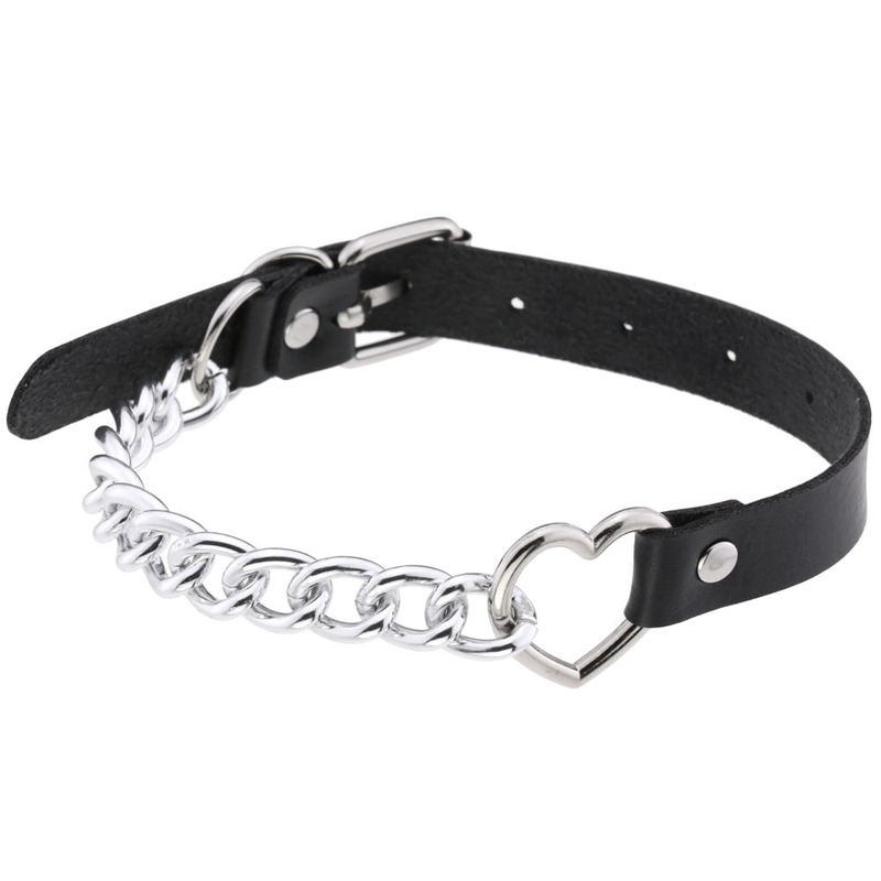 Sexy punk foreign trade trendy women's fashion temperament love stitching chain clavicle chain adjustment bondage leather collar necklace Sexy punk foreign trade trendy women's fashion temperament love stitching chain clavicle chain adjustment bondage leather collar necklace