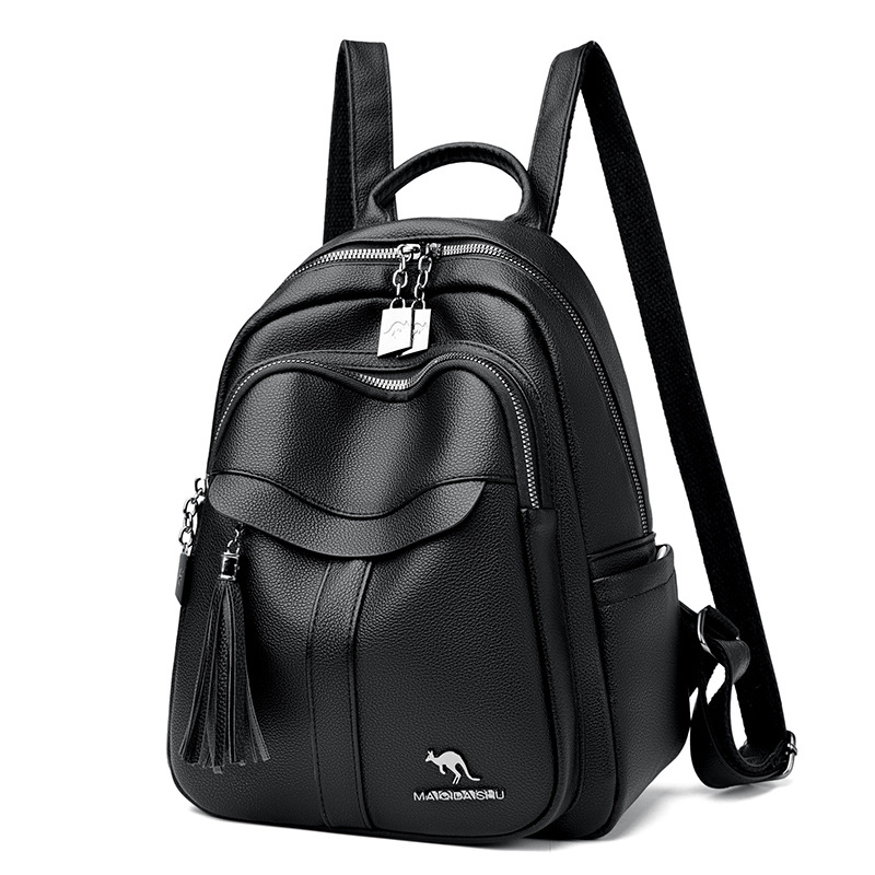 2024 New Street Trend Fashion PU Soft Leather Women's Large Capacity Backpack Travel Bag Tassel Design_voghion.com