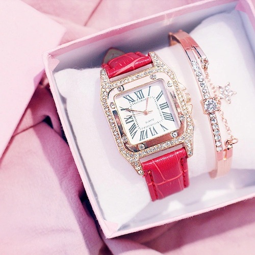 Internet celebrity same style women's watch trendy square case women's quartz watch square diamond belt small square watch set watch