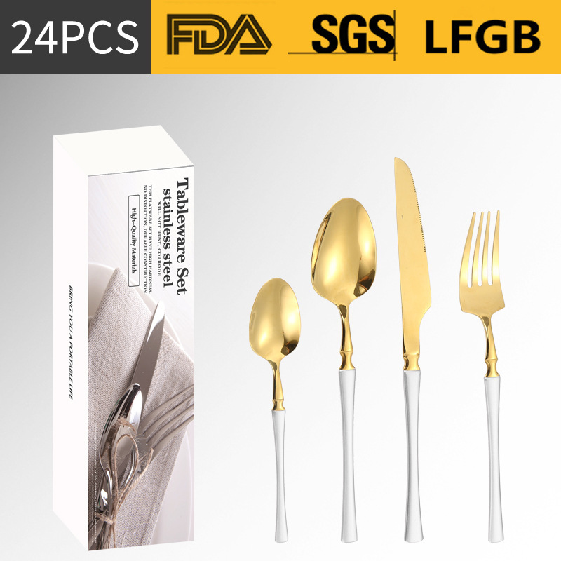 Amazon transfronteriza vajilla de acero inoxidable 16/20/24 traje cintura pequeña cuatro piezas principales caja simple cuchillo, tenedor y cuchara traje