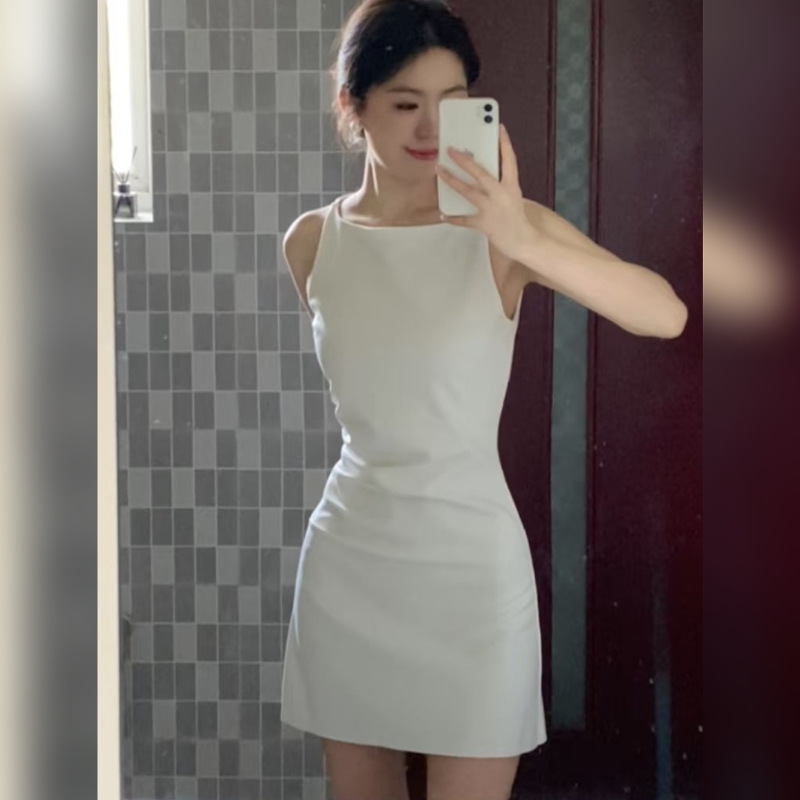 法式白色收腰无袖连衣裙女夏2025新款小个子超好看独特漂亮短裙子|undefined