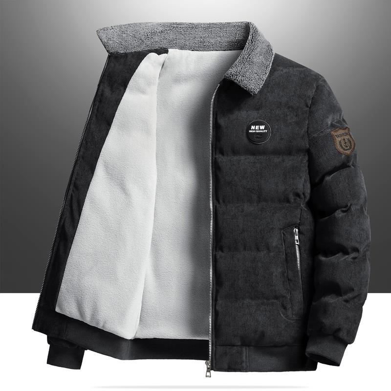 Abrigo de pana engrosado con forro polar de invierno ropa de trabajo para hombre chaqueta de solapa retro abrigo de algodón acolchado suelto casual de mediana edad