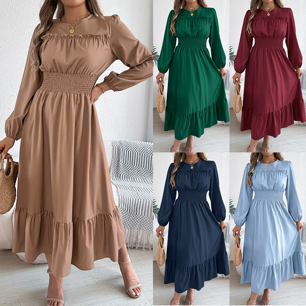 Рекордная съемка 2025 осень и зима в Европе и Америке сплошные элегантные деревянные уши с плиссированной талией длинная юбка Amazon трансграничная женская одежда