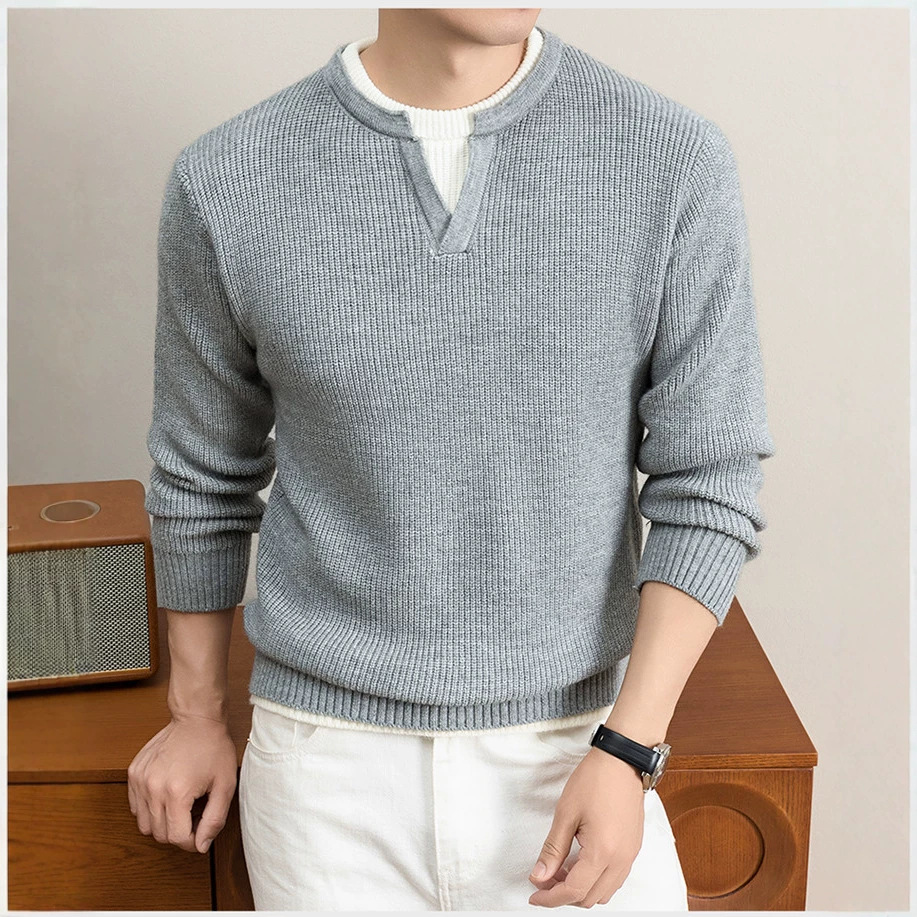 2026 New Men's Faux Two-Piece Sweater, Warm for Autumn and Winter, Stylish and Versatile Casual Fashion Knitwear for Men