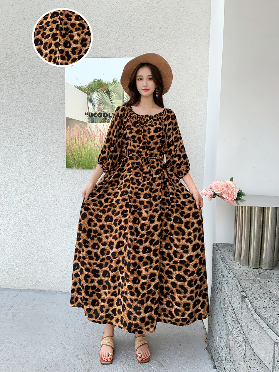 Ropa de mujer de talla grande transfronteriza europea y americana, vestido informal de algodón largo hasta la rodilla, holgado y cómodo, para verano, ropa de maternidad.