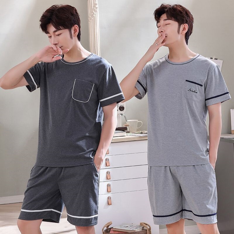 Nuanfenglai Summer Men's Pajamas Cotton Plus Size Men's Summer Home Wear Short-Sleeved Summer Youth Korean Style Thin