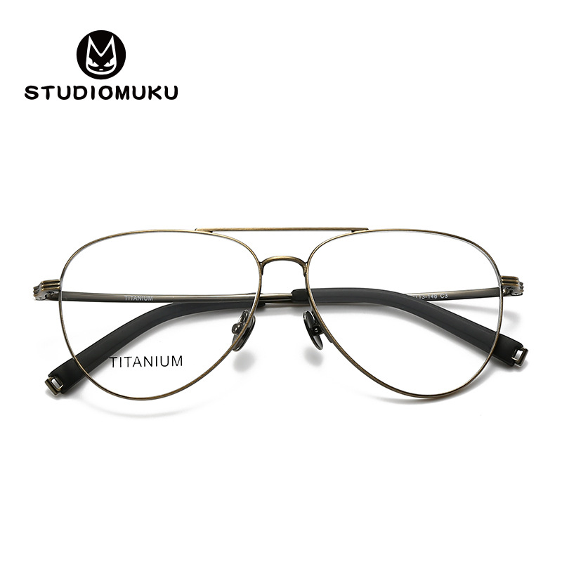 STUDIOMUKU gafas de madera clásica estilo de escuela retener retro doble haz marco de gafas de titanio puro marco de gafas
