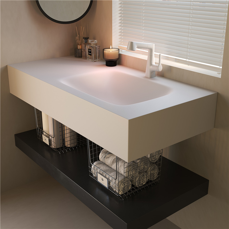 Customized Italian-Style Hot-Bent Stone Slab Bathroom Cabinet Combination, Bathroom Vanity Sink Cabinet, Stone Slab Hot-Bent Integrated Basin