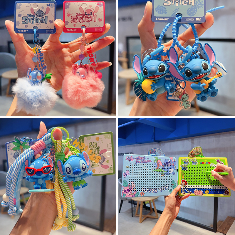 Cartoon Anime Genuine Couple Stitch and Angel Keychain Cute Mickey Magnetic Board Keychain Pendant for Women