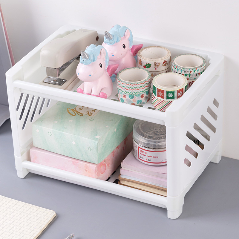 Estante de escritorio de plástico multicapa casero cocina estante de acabado hueco cosmético de doble capa estante de almacenamiento de baño
