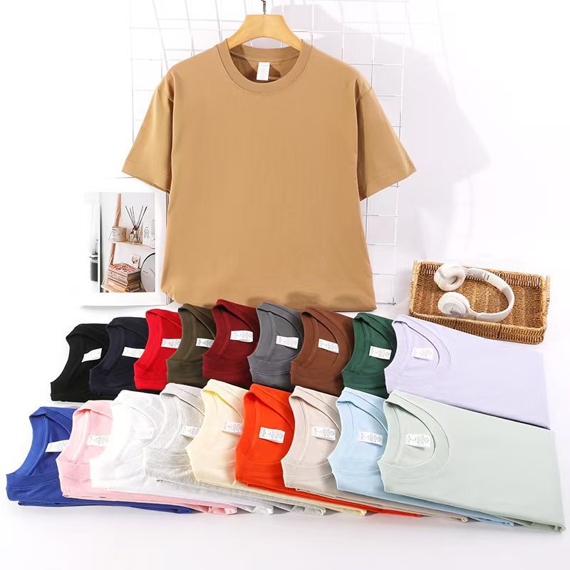 Summer 230g Heavy Cotton Knitted Short-Sleeved T-Shirt Men's Round Neck Loose Half-Sleeved Top Customized Pure Color Bottoming Shirt Summer 230g Heavy Cotton Knitted Short-Sleeved T-Shirt Men's Round Neck Loose Half-Sleeved Top Customized Pure Color Bottoming Shirt