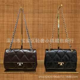 外贸秋冬新款Tb真皮菱格链条包潮流时尚翻盖小方包软糯小香风女包