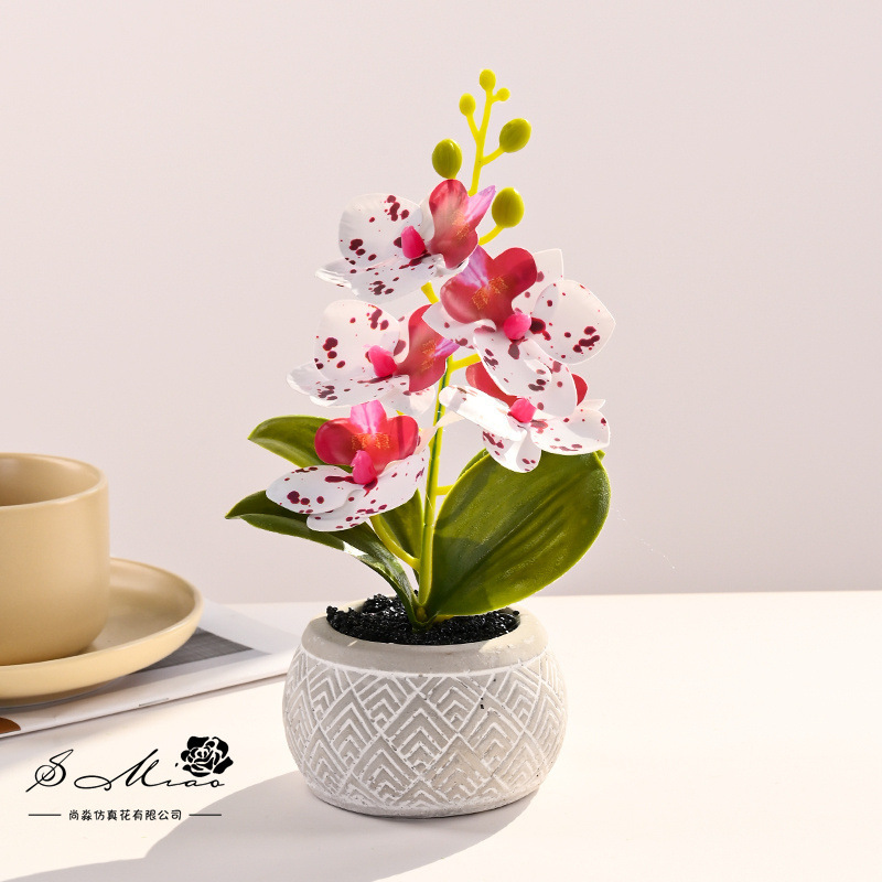 Pequeñas 8 flores Phalaenopsis bonsai flor artificial moda creativa decoración de flores decoración artificial planta verde simulación pequeña en maceta image 10