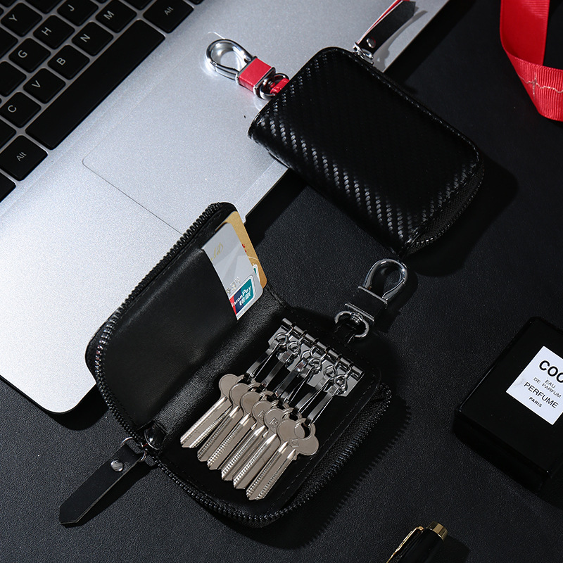 Nueva textura de fibra de carbono, llave ligera y moderna, bolsa para llaves multifunción, tarjetero, gancho, portátil, gran capacidad, uso doméstico