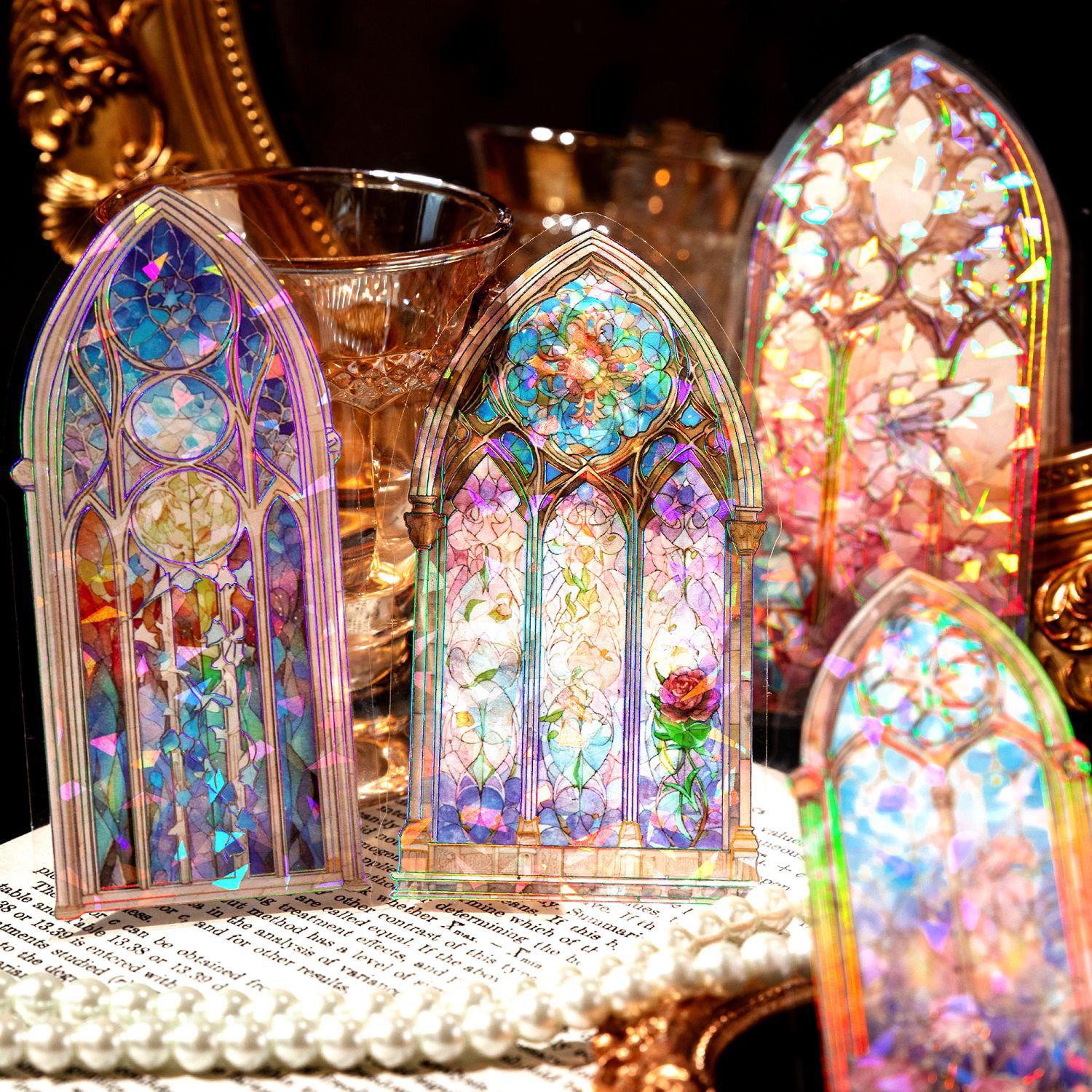 Mo Paquete de pegatinas para mascotas Moonlight Sonata serie láser tridimensional mano de oro cuenta DIY pegatinas decorativas 10 unidades 6 modelos