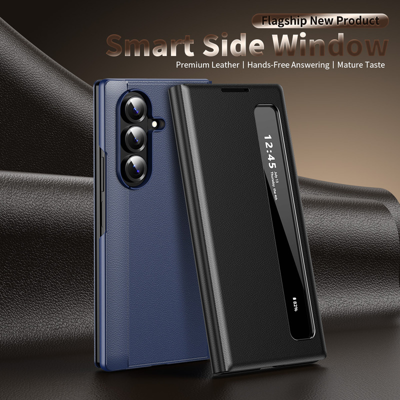 Cross-Border Applicable Samsung Zfold8Ultra Mobile Phone Case Smart Side Window Leather Case Fold5/6 Flip Stand Anti-Fall