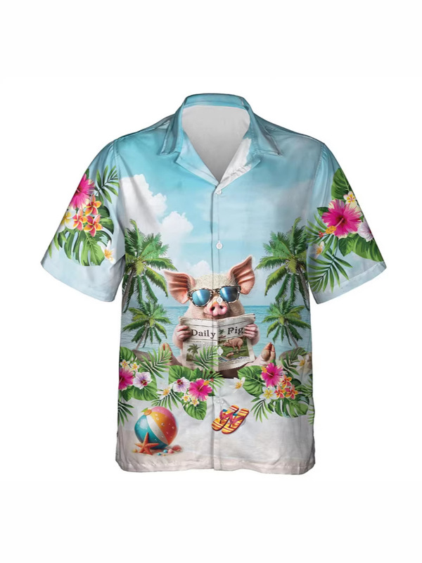 Funny Animal Pig 3D Printed Beach Shirt Cute Pet Pattern Shirt Men's Clothing Casual Summer Funny Animal Pig 3D Printed Beach Shirt Cute Pet Pattern Shirt Men's Clothing Casual Summer