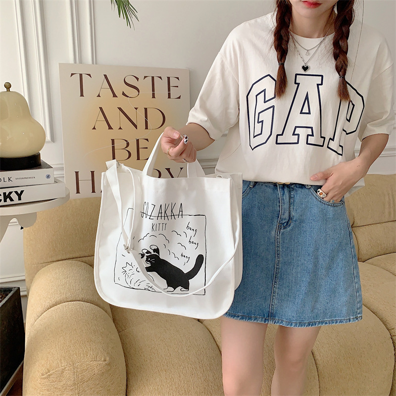 37271 Japanese cartoon canvas bag, women's printed crossbody bag, tote bag, large-capacity student class bag, handbag undefined