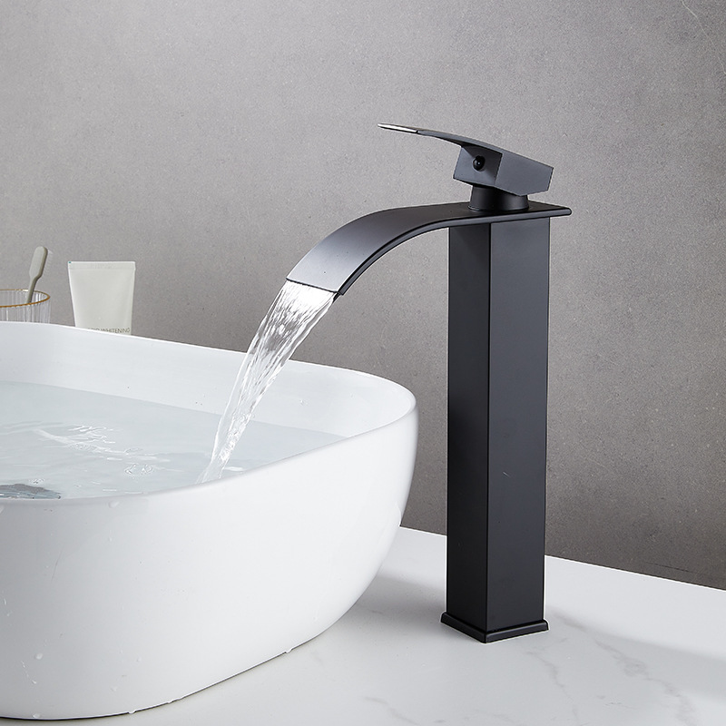 Waterfall basin, faucet, hot and cold, all-copper washbasin, washbasin, bathroom cabinet, black bathroom countertop basin, cross-border undefined