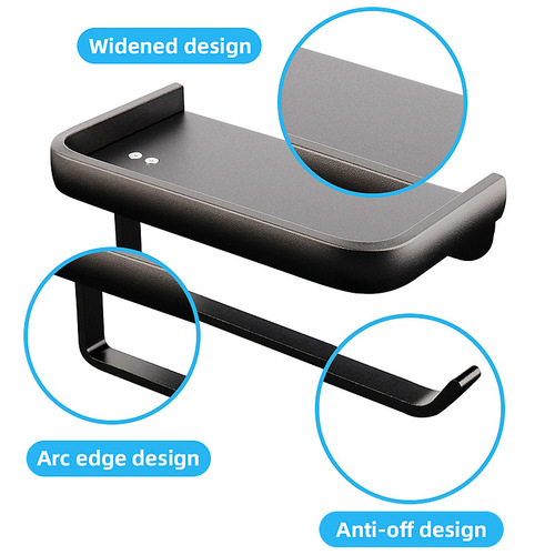 Space Aluminum Wall-mounted Toilet Phone Tissue Box Toilet Paper Holder Bathroom Hole-Free Black Tissue Rack Household Toilet Paper Holder