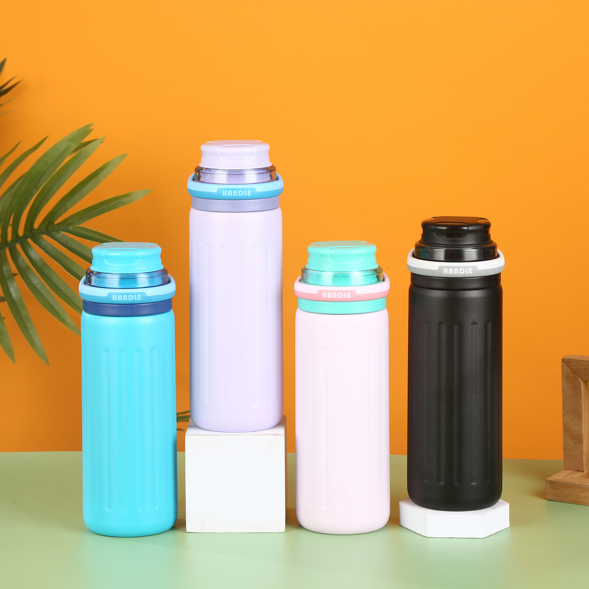 Transfronterizo con anillo de elevación portable taza de agua deportiva 316 taza de aislamiento térmico de acero inoxidable de alto valor facial para hombres y mujeres taza de agua