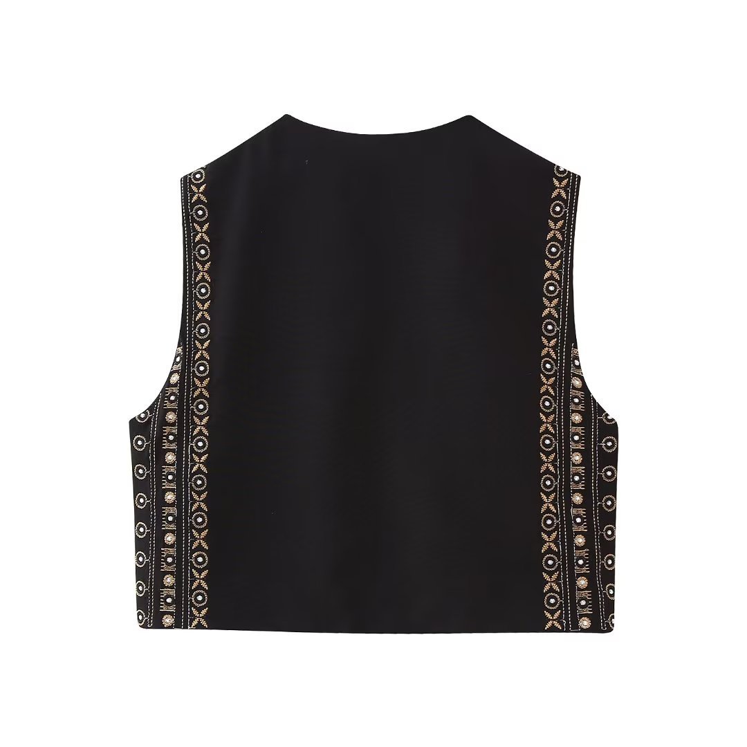 Damen Herbst neue Stil kleine duftende Perlenstickerei kurze Baumwollweste_voghion.com