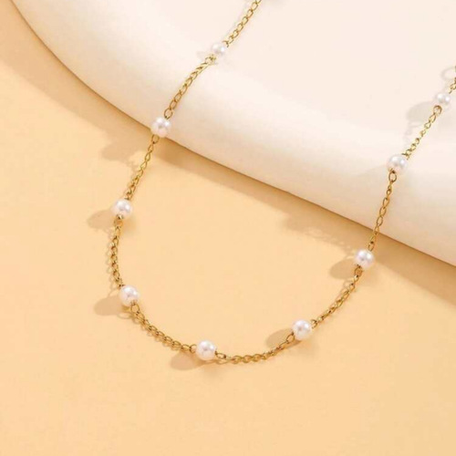 Cross-border Western and Eastern New Style Simulated Pearl Cross Necklace Fashion Simple Lock Chain Lady Personality Retro Accessory