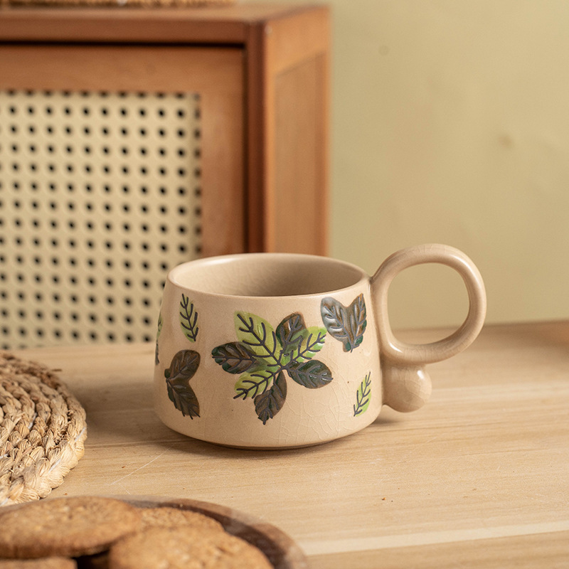 Ceramic Vintage Coffee Mug Japanese Style Hand Painted Pottery Cup_voghion.com