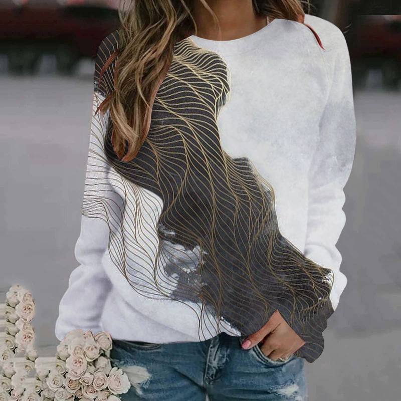 AliExpress Amazon весна-осень женский свитер с 3D цифровым принтом геометрический абстрактный узор с круглым вырезом свободного типа