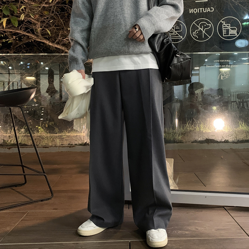 Asclo Autumn and Winter New Korean-style All-match Western Pants Fried Street Retro Fashionable Plutton Handsome Wide Leg Pants Men's High-end