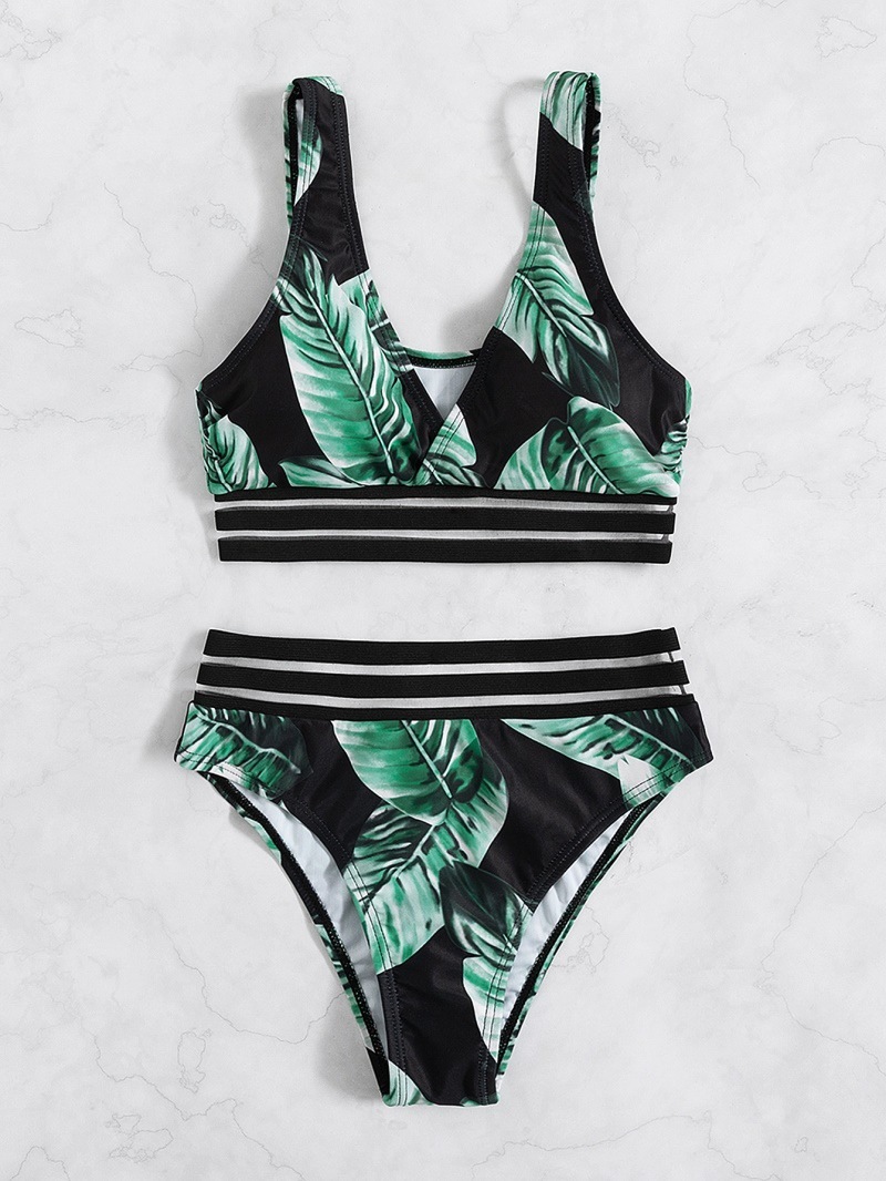 print sling v neck bikini two-piece set NSVNS117585