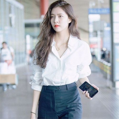 Women's Basic Long-Sleeve White Shirt 2024 New Design White Collared Shirt Spring and Autumn Casual Top