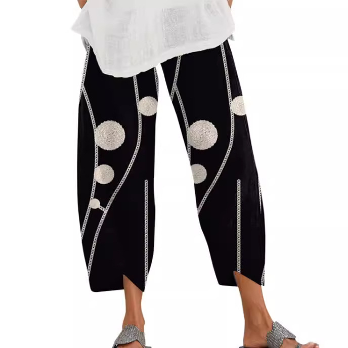 Lino de bambú 2023 nueva primavera suelta moda Impresión digital directa la fábrica pantalones casuales verano