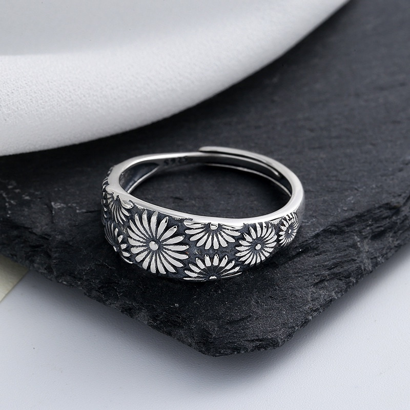 Dainty Floral Daisy Band Ring Adjustable Open Style For Women_voghion.com