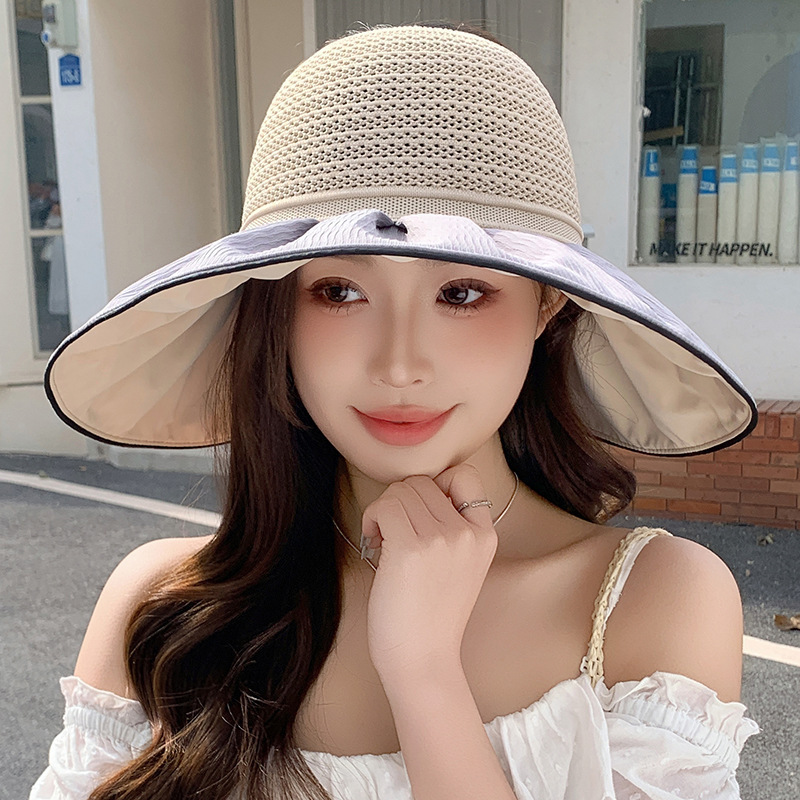 여성을 위한 한국식 자외선 차단 모자, 패셔너블한 여름 어부 모자, 빈 모자, 큰 챙, 얼굴을 가리는 태양 모자 도매