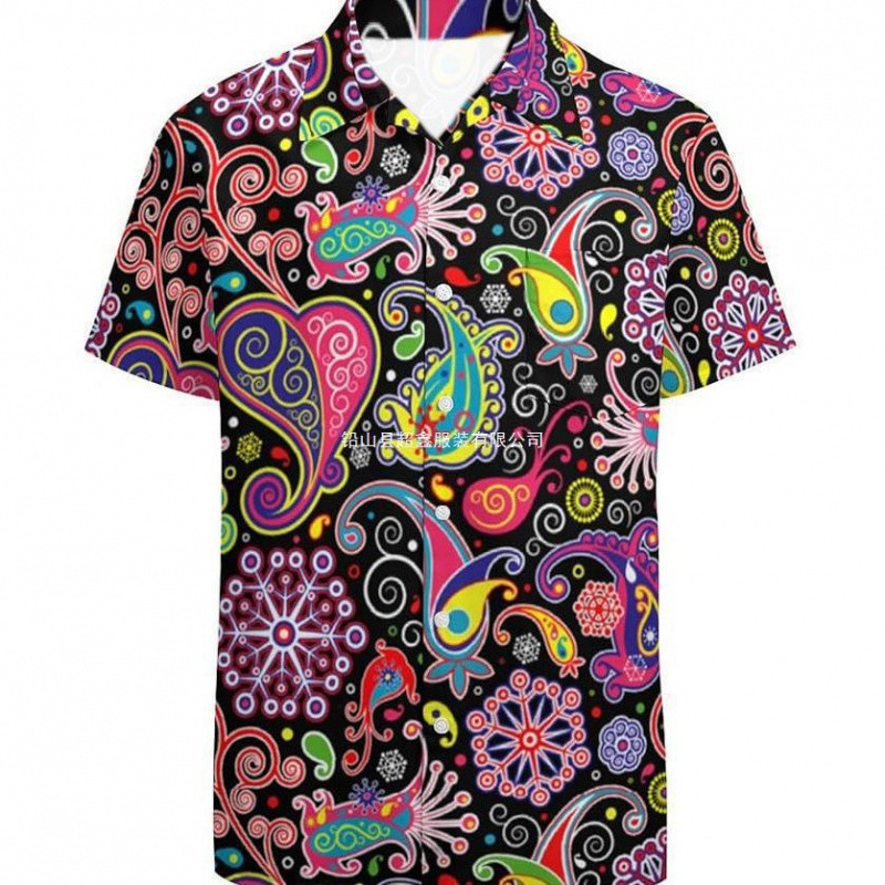Cross-Border Foreign Trade Men's Casual Short-Sleeved Shirt Floral 3D Digital Print Men's Casual Short-Sleeved Shirt
