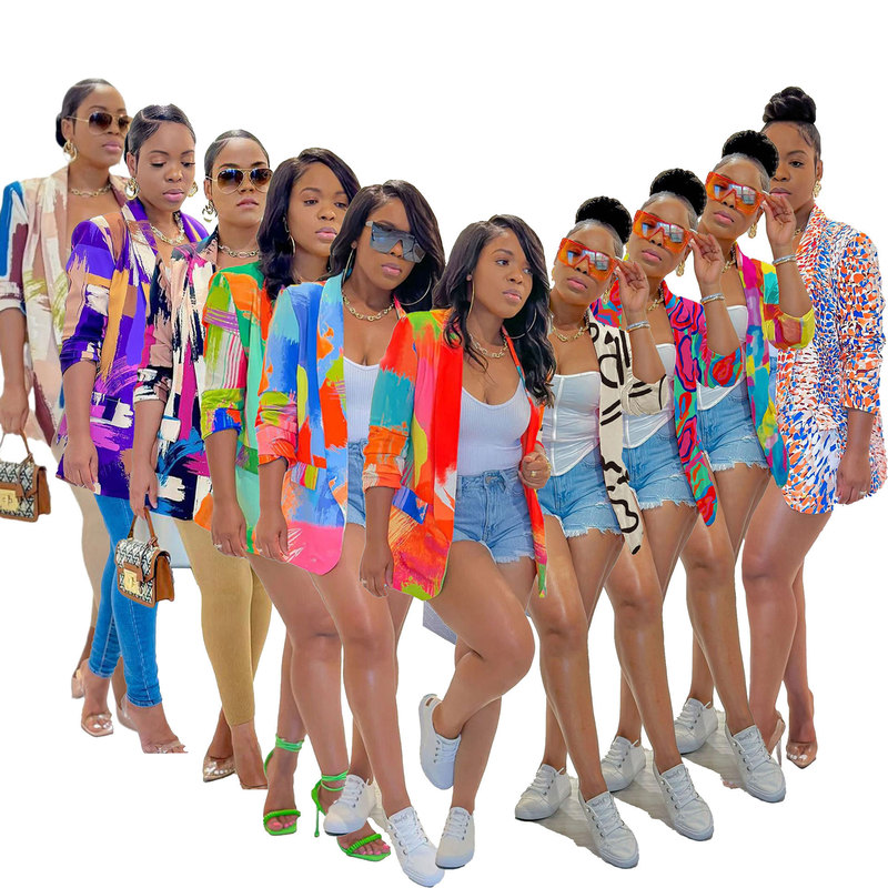 K2805 Casual Fashion Colorful Printed Fashion Blazer Top