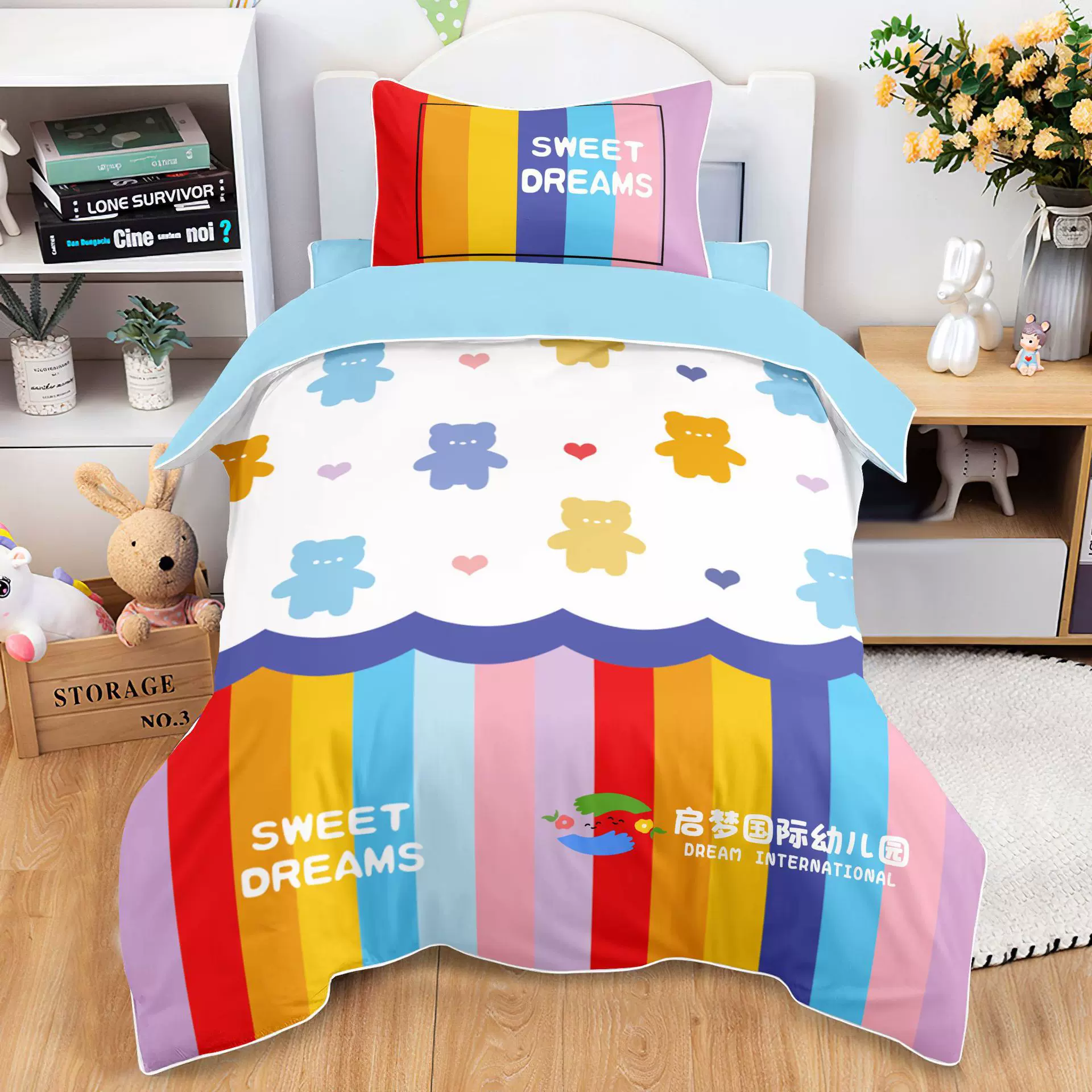 【定制】40s纯棉斜纹纱织数码印花三件套 幼儿园儿童被子厂家直供