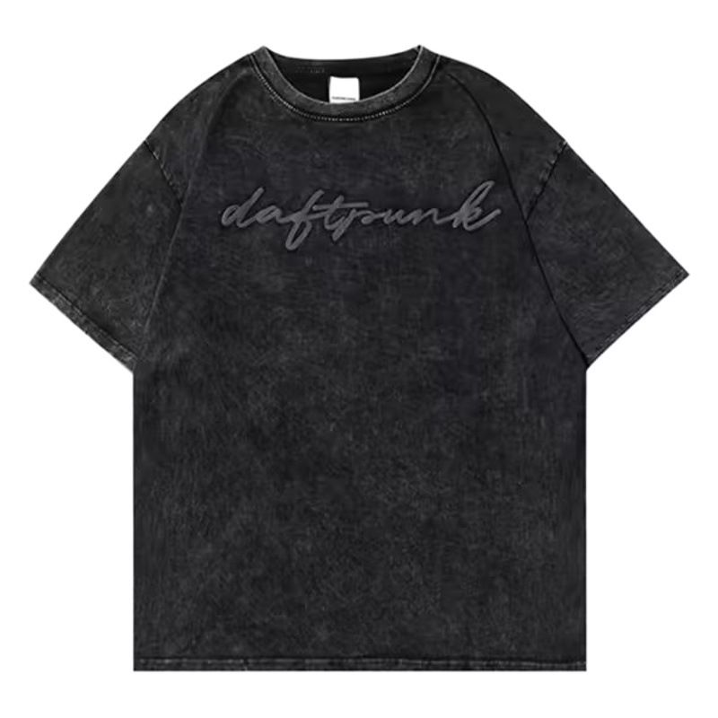 De gran tamaño de moda marca gota hombro manga corta de los hombres de verano pesado lavado angustiado Camiseta cuello redondo flojo todo-fósforo superior de las mujeres