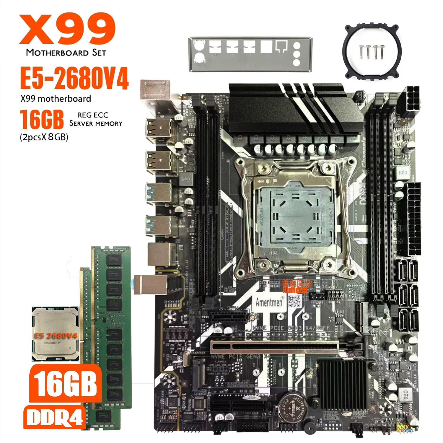 AMENTMEN X99D4M4 DDR4 с процессором 2680v4, 2×8 ГБ оперативной памяти, набор