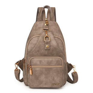 Cross-Border New Soft Leather Chest Bag for Women, Retro Casual, Versatile, Large-Capacity Shoulder Bag, Lightweight and Fashionable Crossbody Bag