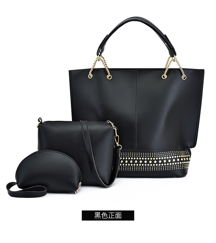 New 2024 foreign trade mother-daughter bag three-piece set, European and American fashion single-shoulder crossbody bag, versatile rivet hand-held large bag undefined